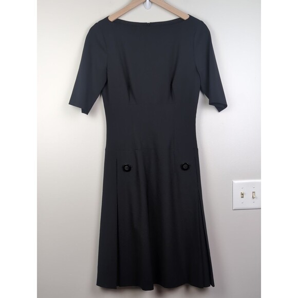 Reiss Dresses & Skirts - Reiss | Black Wool Midi Dress with Elbow Sleeves and Front Button Detail | 10